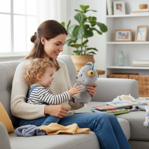 Lenabie Aaron (Bär) Kuscheltier für Babys und Kleinkinder – nutzbar mit dem Lenabo Smart Speaker, mitwachsendes Audio-Spielzeug von 0–7 Jahren
