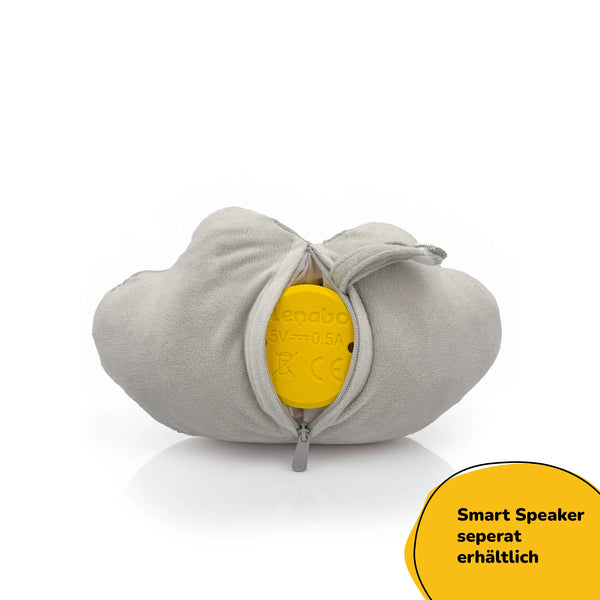 Lenabie Lina (Wolke) mit geöffnetem Reißverschluss und eingesetztem Lenabo Smart Speaker – herausnehmbares Audiomodul für flexible Nutzung, Kuscheltier waschbar und hygienisch